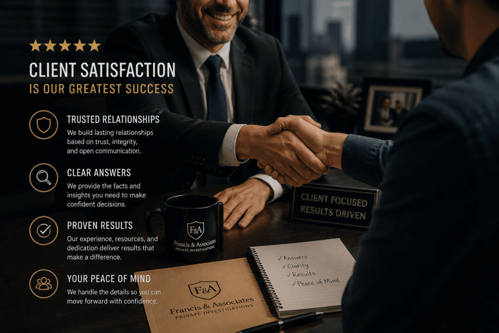 Private investigator Las Vegas NV meeting with client, representing trusted investigative services, client satisfaction, and professional case consultation