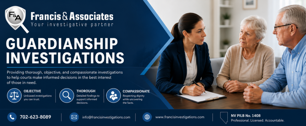 Guardianship investigation services in Las Vegas, Henderson, Reno, and throughout Nevada by Francis & Associates, NV PILB No. 1408.