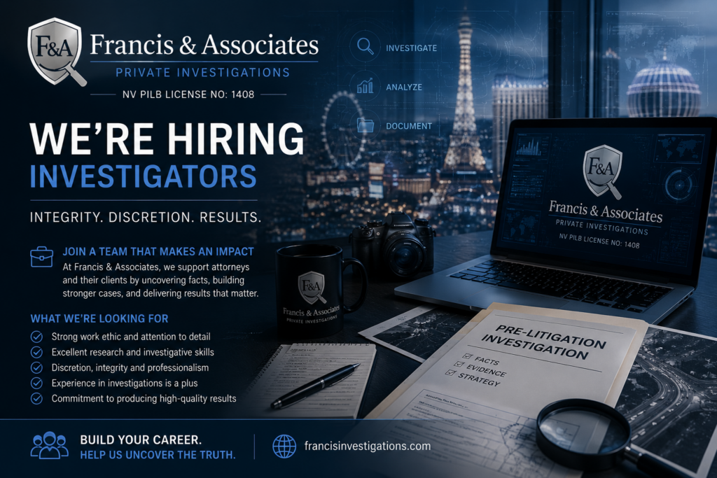 Francis & Associates staff working together in a modern investigative office environment.